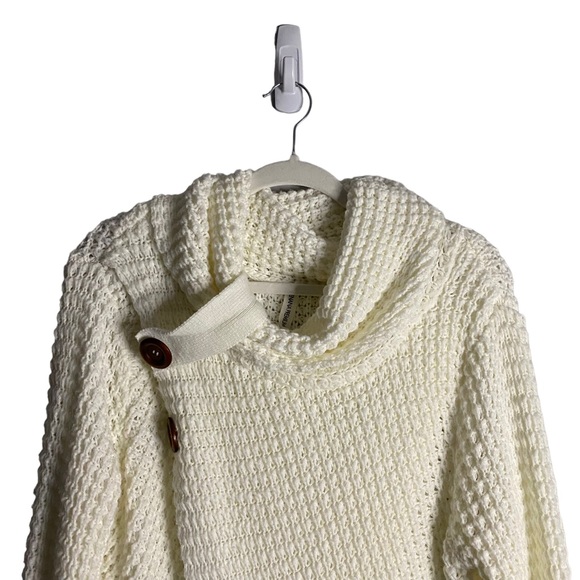 Zenana Premium Women's Ivory Button Accent Cowl Neck Sweater - Picture 2 of 8